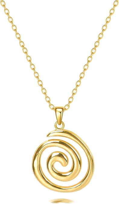 Rnivida Spiral Pendant Necklace for Women,14k Gold Plated Jewelry Gift with Adjustable Stainless Steel Chain 18