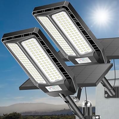 Deepn Solar Lights Outdoor 7000W, Solar Street Light IP67 Waterproof Dusk to Dawn 300000 Lumens LED Security Flood Lights with Motion Sensor and Remote Control for Pathway, Patio & Yard, 2 Pack