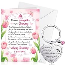 DPKOW Daughter Birthday Gifts - Heart Engraved Keychain and Card, Perfect for Mom and Dad, 1pcs