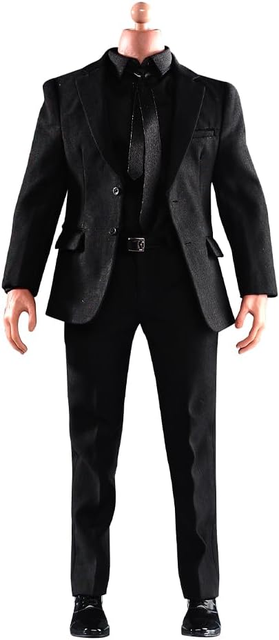 Fremego 1/6 Scale Male Clothes Men's Black Suit Coat Shirt Pant Shoes Outfit Clothing Accessory for 12inch Male Action Figure (Black)