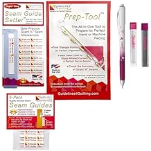 Guidelines4quilting Super Easy Scant 1/4 Inch Set | Accurate Blocks, Sharp Mitered Corners, Points, Set-in Seams. 12 Seam Guides, 1 Setter, 1 Prep-Tool, 1 Sewline Pencil and Refills. Made in USA