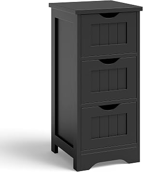 Tangkula Bathroom Floor Cabinet, Wooden Storage Cabinet with 3 Drawers, Modern Side Table, Freestanding Organizer for Home Office Bathroom Living Room (3 Drawers, Black)