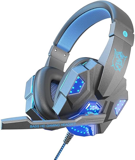 Headphones Wired USB Gaming Headset Microphone Noise Cancelling Headphone Switch PS5 Switch Gaming Headset with LED LightingBlack