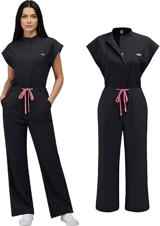Zipper Scrubs Set Unisex Jumpsuit Medical Uniform multiple pockets