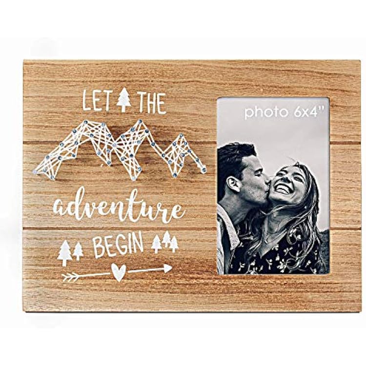 VILIGHT Boyfriends Girlfriends Gifts - Congratulation Presents for Newly Engaged Couples - Let The Adventure Begin Rustic Picture Frame for 4x6 Photo