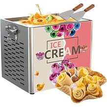 Yogurt Fry Ice Cream Machine, Stainless Steel Stir-Fried Ice Cream Roll Maker, Automatic Ice Cream Maker Pan Roller with 2 Ice Cream Shovel, for Cafe Bar Restuarant