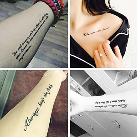 Sexy Fake Tattoo Arm Wrist For Men & Women Feather Black Ink English Word Letter Tatoo Body Back Art Temporary Tattoo Sticker 8 Sheets