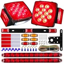 Partswcgg 12V Led Utility Trailer Lights Wiring Kit, Square Combination Stop Turn Tail License Lights,Red/Amber Marker Lamp,3rd Third Brake Tail Red Clearance ID Light Strip Bar w/25ft Wiring Harness