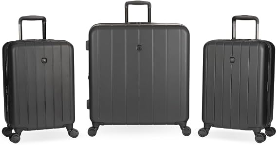 SwissGear Wanderlust Pro Plus Lightweight Hardside Expandable Luggage Set with Spinner Wheels, Dual Carry-On, Black, 3-Piece Set (19/19/25)