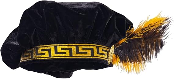 Willyacos Medieval Tudor Hat with Feather Velvet Renaissance Muffin Hat Tudor Flat Cap Minstrel Costume Elizabethan Hat Men