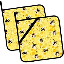 Cute Honey Bee Pot Holders Set of 2,Kitchen Heat Resistant Potholder for Microwave Cooking Baking Oven and BBQ