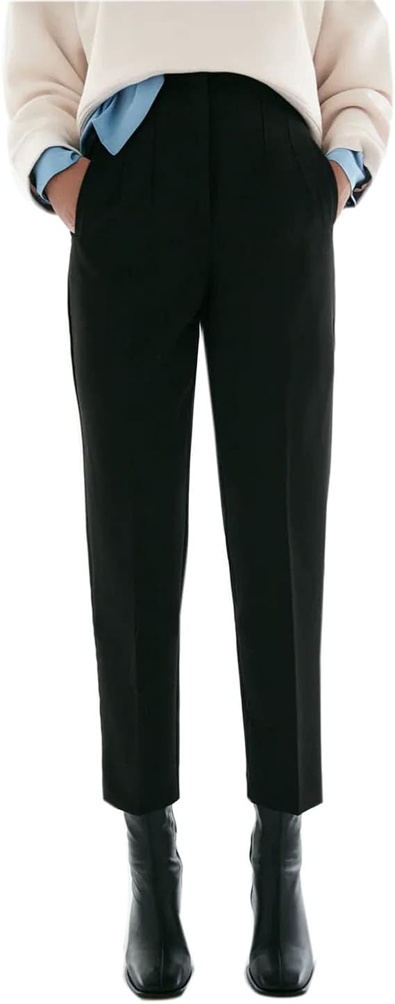 High Waist Dress Pant for Women Business Trousers Work Office Pants with Pockets(Medium,Black)