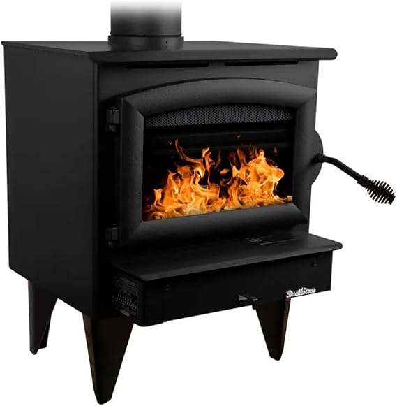 Buck Stove 29K BTU Wood Burning Freestanding, Black Door, 7-34" Steel Legs