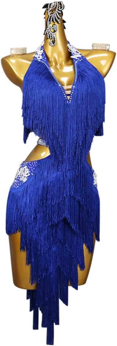 Women's Fringe Latin Dance Dress Sleeveless Backless Ballroom Cha Cha Dancing Dress Waltz Tango Latin Training Dress