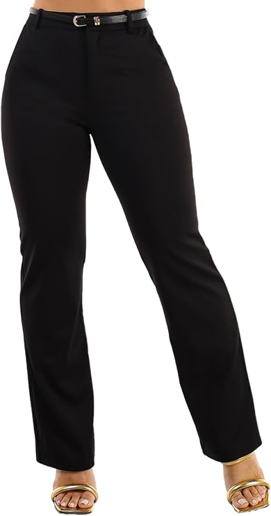 Moda Xpress Women's Stretch High Waisted Dress Pants for Work, Straight, Wide, Skinny Leg Business Office Casual Pants 40609N