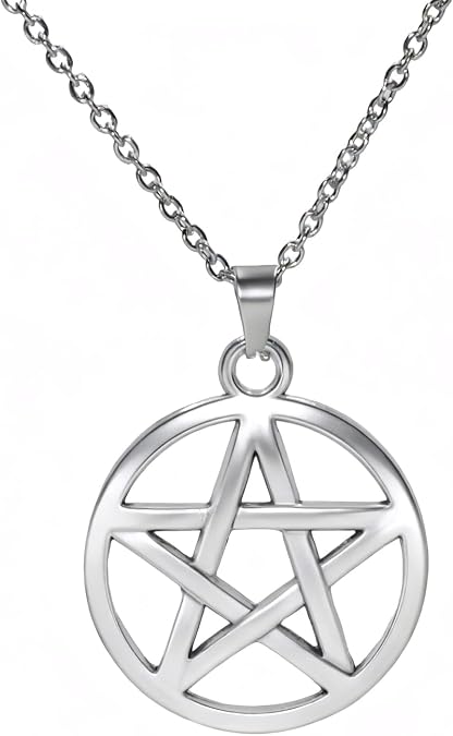 Gothic Pentacle Necklace Handmade Charm Pendant for Women Pagan Jewelry with Stainless Steel Chain Wiccan Gift