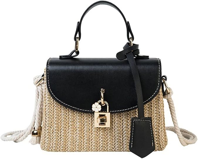 Straw Crossbody Bag for Women Hand Woven Shoulder Bag Leather Top Handle Small Boho Purse Rattan Beach Handbags