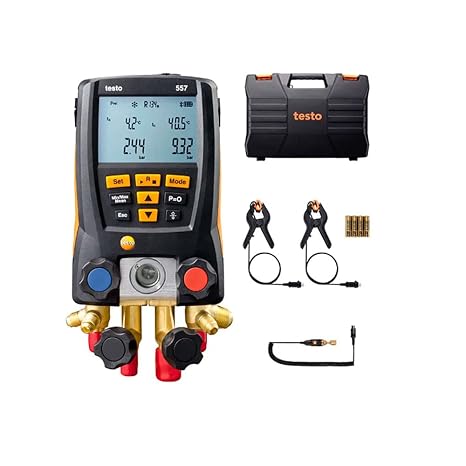 Testo - 0563 1557 testo 557 I Digital Manifold Kit for air Conditioning, Refrigeration Systems and Heat Pumps I 4-Valve HVAC Gauge with Bluetooth