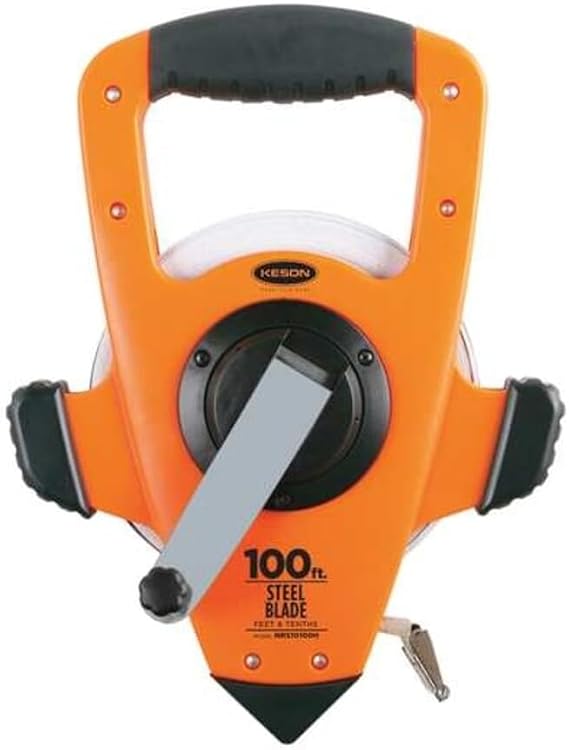 Keson NRS10100H Nylon-Reinforced Steel Blade Tape Measure, Speed Rewind (Graduations: 1/10, 1/100), 100-Foot