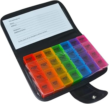 Pill Organizer,28 Compartments Medicine Organizer, Big Pill Container, Medication Dispenser with PU Memo