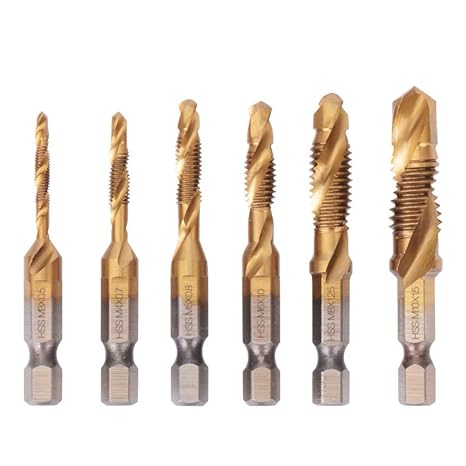 Yakamoz 6Pcs 1/4" Hex Shank Titanium Drill Tap Combination Bit Set Screw Tapping Countersink Drill Bits Metric Thread M3-M10 Taps Tool
