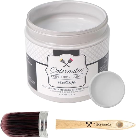 Colorantic-Bundle Light Grey Chalk Paint (Volcano,16 Oz) and Oval Purple Chalk Paint Brush