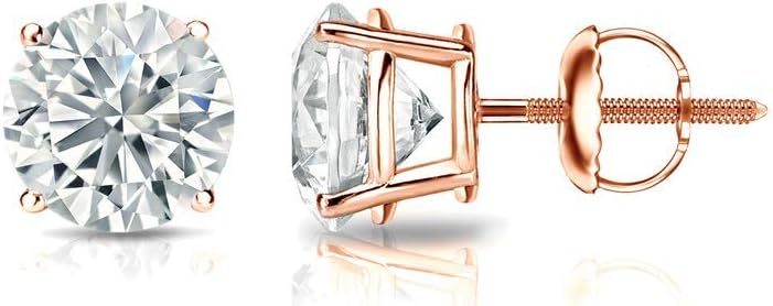 1/4 to 2 Carat Lab Grown Diamond Round Stud Earrings in 14k Gold (E-F, SI1-SI2, cttw), 4-Prong Basket Screw Back by Diamond Wish