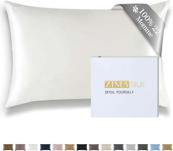 ZIMASILK 22 Momme 100% Silk Pillowcase for Hair and Skin, Ivory, Queen | Pure Mulberry Silk Pillow Cases, Grade 6A Luxury, Hidden Zipper, Soft & Smooth, Gift Box, 1pc (Queen 20"x30")