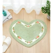 Heart Shaped Floral Rural Style Rug, Water Absorbent Bathroom Floor Mat, Shower Rug Bedroom Living Room Carpet (17.7x19.7inches, Green)