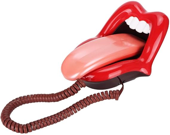 Lip Shaped Landline Phone, Retro Red Tongue Corded Telephone with Dial Redial Function for Home Office Decor ABS Material
