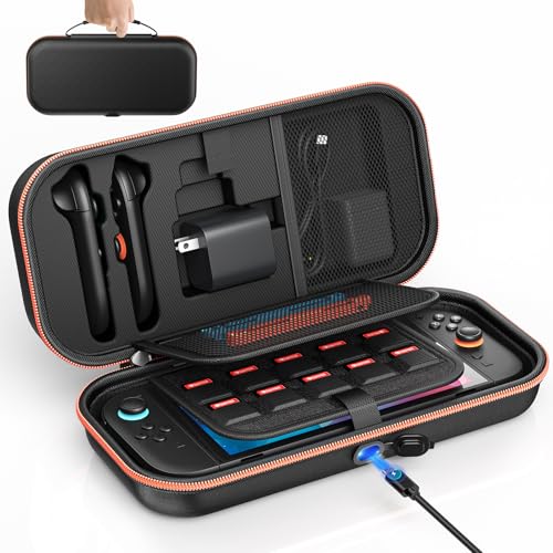 Auarte [Charge inside] Carrying Case for Nintendo Switch 2 2025  Switch OLED  Switch with Adapter and for Joy Cons Storage, Travel Case for Switch 2 Console with 22 Game Card Storage