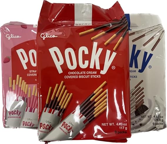 Pocky Sticks Japanese Snacks Variety Pack of 3.Asian Snacks Poky Sticks Strawberry, Chocolate, Cookies, and Cream (Variety Pack)