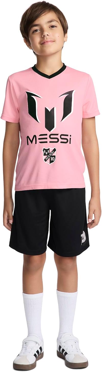 Messi Boys' Lifestyle Short Sleeve 2-piece Set, Slim-fit Jersey Set With Top & Shorts