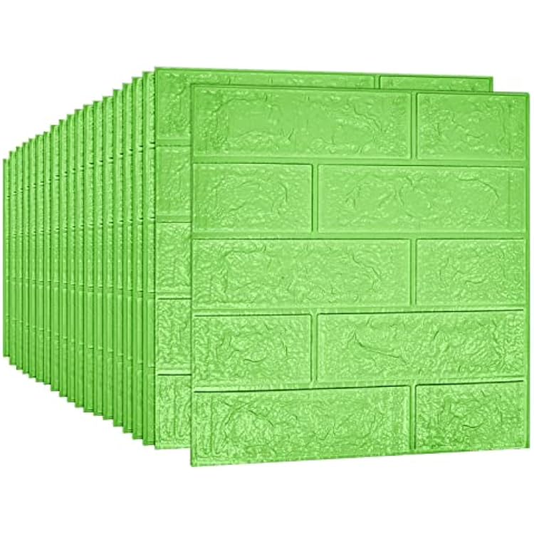 3D Wall Panels, 29 sq.feet Coverage, Printable Wallpaper Sticker with Self-Adhesive Waterproof Brick PE Foam Wall Panels Peel and Stick for Interior Wall Decor, Home Decoration 20 PCS Green