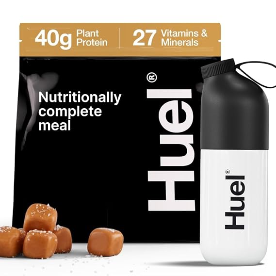 Huel Black Edition Bundle | Salted Caramel 40g Vegan Protein Powder + Shaker Bottle | Nutritionally Complete Meal | 27 Vitamins and Minerals, Gluten Free | Lockable Lid to Avoid Spills | BPA Free