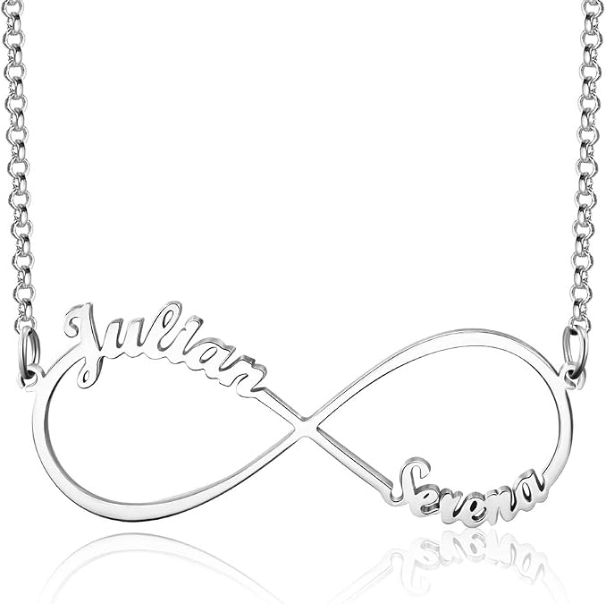 Love Jewelry Custom Couples Sterling Silver Infinity Name Pendant Necklace for Women Personalized 2 Names Promise Necklace for Her