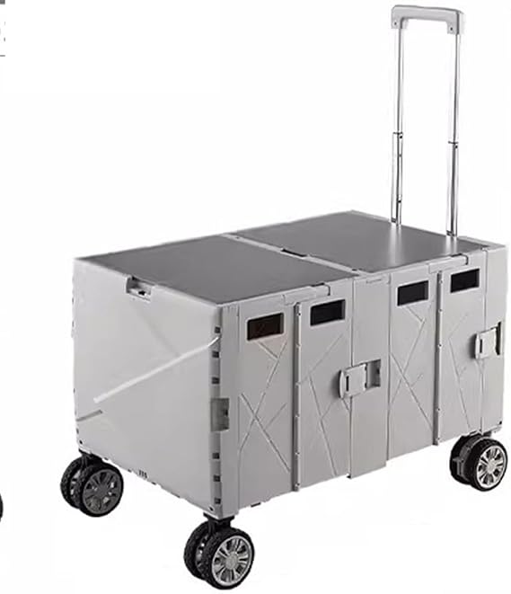 Rolling Crate Grocery Cart On Wheels 140L Large Capacity Hand Crate, Outdoor Camping Utility Cart, Portable Folding Shopping Cart, Can Be Used As A Dining Table (Color : Beige Gray, Size : 140L)