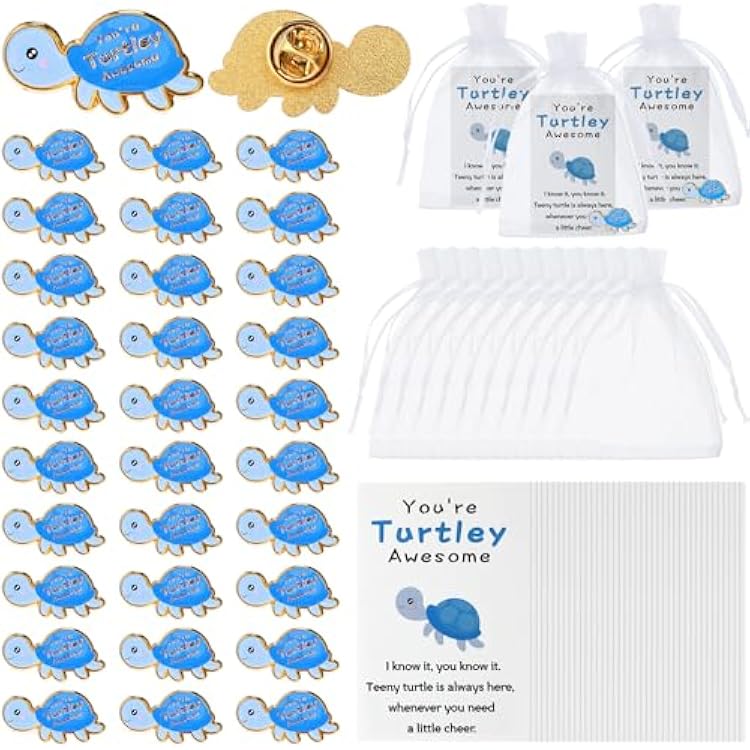 Juexica 30 Sets Employee Appreciation Gifts Bulk Positive Turtle Pins Youre Awesome Inspirational Notecard Thank You Gift for Coworker Staff Volunteer Teacher Students Christmas Favor Blue