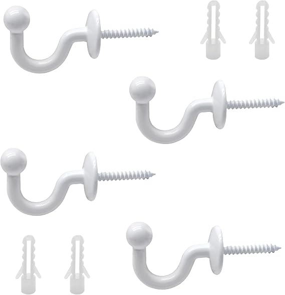 4 Pcs Curtain Tiebacks Hook White