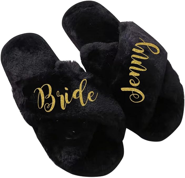 Personalized Name Fluffy Slippers Custom Christmas Birthday Wedding Cute Gifts for Women Mom Girlfriend Bridesmaids