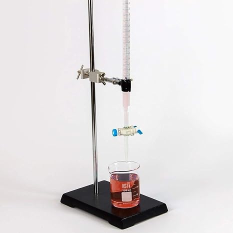 Titration Equipment Set Complete Single Buret Burete Assembly with 100 mL Acrylic Buret 8 x 5 Lab Stand Clamp and Beaker