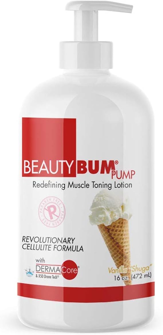 BeautyFit BeautyBum Pump Redefining Muscle Toning Lotion - Tightens Skin and Improves Appearance - Enhances Natural Elasticity and Firmness - Sculpt and Tone Problem Areas - Vanilla Shuga - 16 oz