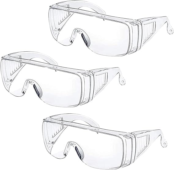 Safety Glasses Over Glasses Goggles Protective Eyewear for Work Anti Fog Eye Protection with Clear Vision, Scratch & UV Resistant Safety for Men Women Lab Clear 3 Pack