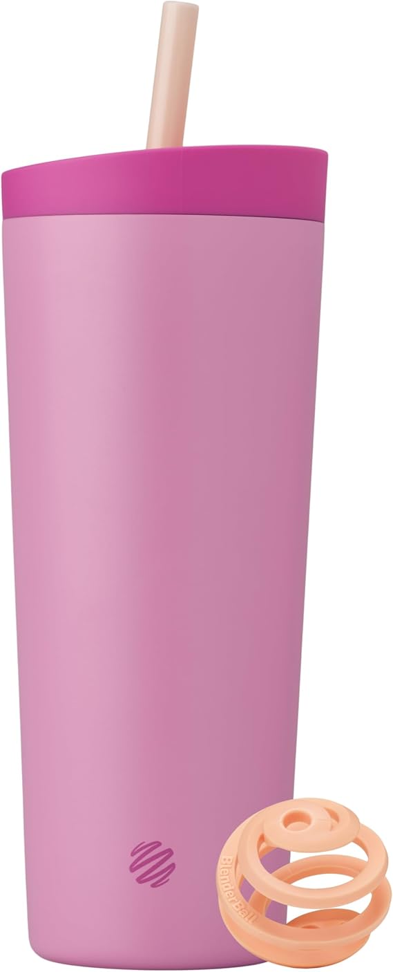 BlenderBottle Tumbler 2-in-1 Stainless Steel Shaker Bottle 24oz, Rose Petal | Leak-Proof with Straw Removed | Blenderball Whisk Technology | Sip or Chug Spout | Protein | Greens | Hydration