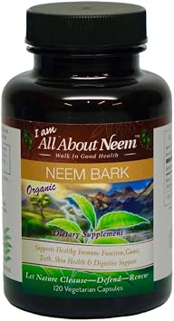 Neem Bark Capsules 400 mg Organic Fresh Ground Neem Bark Powder Grown in America 120 Count & Made in USA Vegan