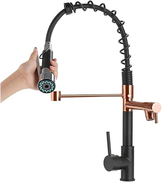 Faucet Kitchen Sink Mixer Tap Hot Cold 2 Outlet Kitchen with Pull down Spray 360° Swivel Two Function Sprayer Full Solid Brass Body Stainless Steel Swivel Spring Free Flexible Water-Tap