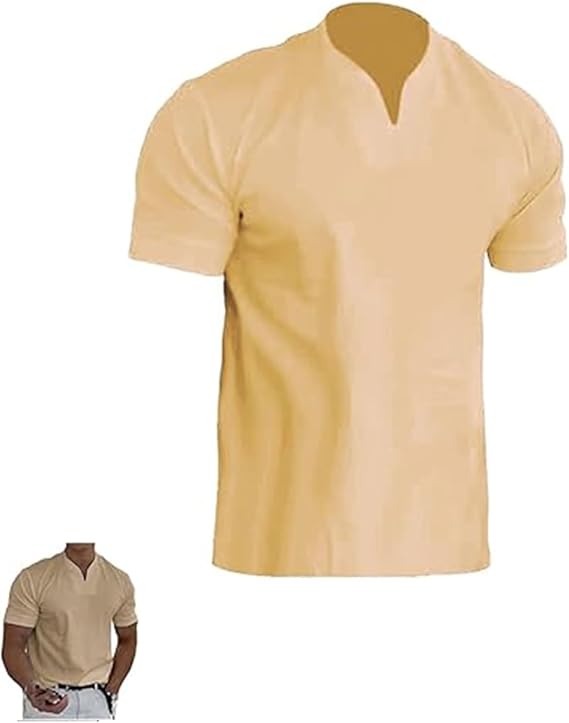 Jogestblish Mens Shirts, V Neck T Shirts Men,2024 Men Gentlemans Business Short Sleeve Fitness T Shirt (Khaki,5X-Large)