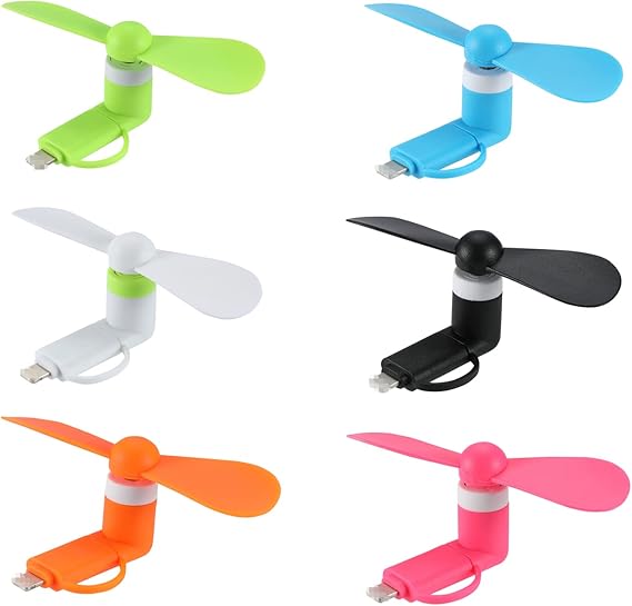 Mini Cep Telefonu Fanı - iPhone, iPad, Android Akıllı Telefon, Tablet ile Uyumlu 2'si 1 arada Fan - Renkli ve Güçlü - Cep Telefonu Yaz Aksesuarları - (6'lı Paket)