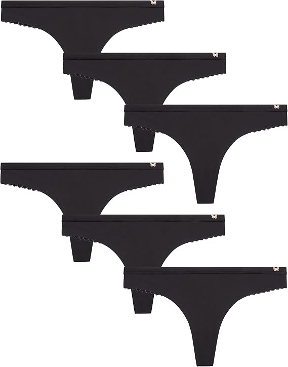 Jessica Simpson Women's Thong Panties - 6 Pack Seamless Lace Microfiber Underwear for Women (S-XL)
