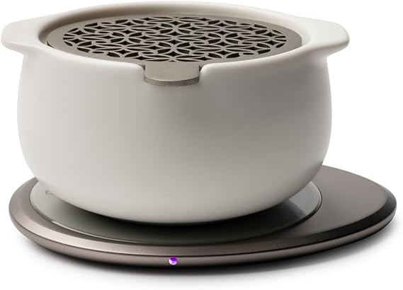 Jun Self-Heating Diffuser Set Jasmine White | 5 fl oz / 150 mL Smart Ceramic Essential Oil Diffuser with Heating Pad